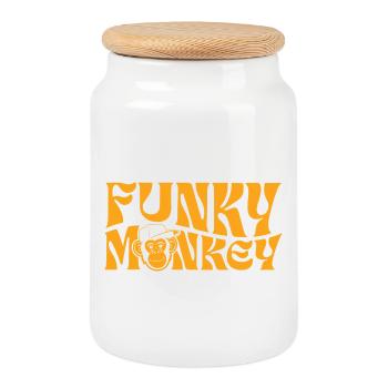 Funky Monkey Retro-Typografie - Keksdose mit Holzdeckel - Weiß - Vorne