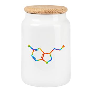 Regenbogenmolekülgeometrie – Seratonin - Keksdose mit Holzdeckel - Weiß - Vorne