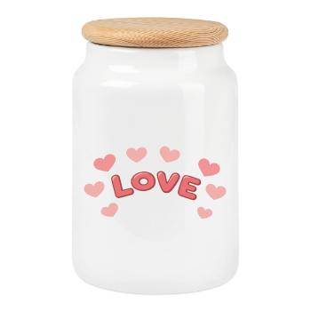 Love 3D Letters and Hearts - Cookie Jar with Wooden Lid - white - Front