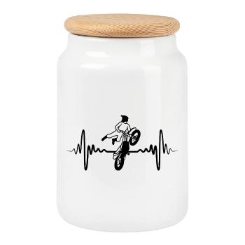 Motocross Heartbeat - Cookie Jar with Wooden Lid - white - Front
