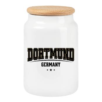 Dortmund Yellow Outline Wordmark - Cookie Jar with Wooden Lid - white - Front