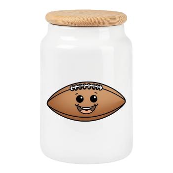 Smiling Cuddly Ball Cartoon Football - Cookie Jar with Wooden Lid - white - Front