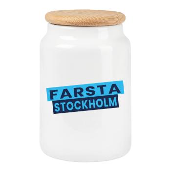 Farsta Stockholm Blue Typography Layout - Cookie Jar with Wooden Lid - white - Front