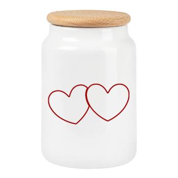 2 rote Herzen Herz Geschenk Valentinstag - Keksdose mit Holzdeckel - Weiß - Vorne