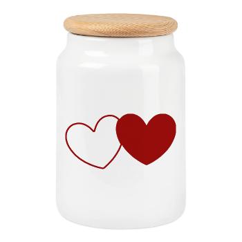 2 Red Hearts Heart Red Gift Valentine's Day - Cookie Jar with Wooden Lid - white - Front