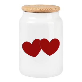 2 rote Herzen Herz rot Geschenk Valentinstag - Keksdose mit Holzdeckel - Weiß - Vorne