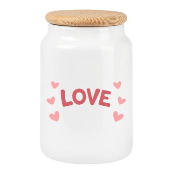 LOVE Pastel and Playful Hearts - Cookie Jar with Wooden Lid - white - Front