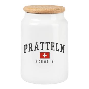 Pratteln Switzerland Vintage Emblem - Cookie Jar with Wooden Lid - white - Front