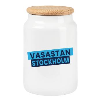 Vasastan Stockholm Banner - Cookie Jar with Wooden Lid - white - Front