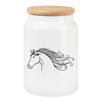 Minimalist Silhouette Riding Horse - Cookie Jar with Wooden Lid - white - Front