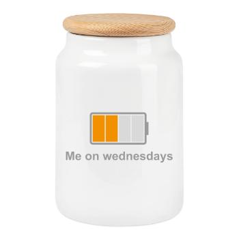 Batterie en milieu de semaine – Moi les mercredis - Boîte à biscuits avec couvercle en bois - blanc - Devant