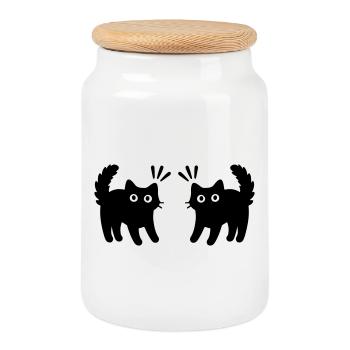 Cats Couple - Cookie Jar with Wooden Lid - white - Front