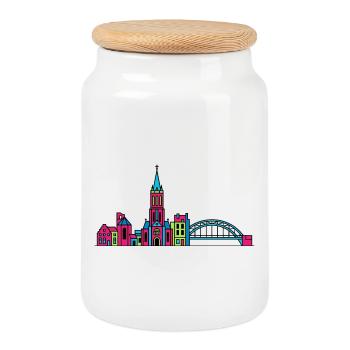 Nijmegen City Skyline Waal Bridge Line Art - Keksdose mit Holzdeckel - Weiß - Vorne