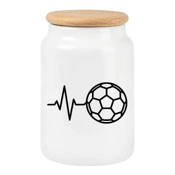 Soccer Heartbeat ECG Pulse Love - Cookie Jar with Wooden Lid - white - Front