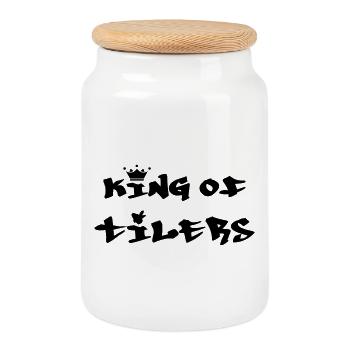 King of tilers – master tiling - Cookie Jar with Wooden Lid - white - Front