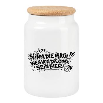 Nimm die Maul von die Oma sein Bier - Keksdose mit Holzdeckel - Weiß - Vorne