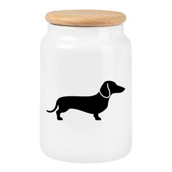 Dackel Teckel Hund Silhouette Vektor - Keksdose mit Holzdeckel - Weiß - Vorne