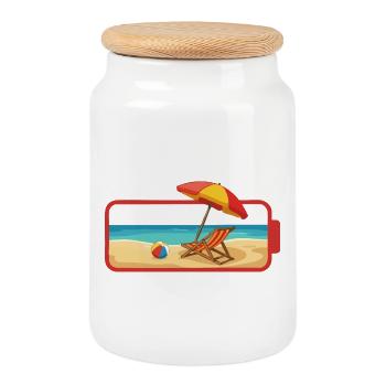 Summer Beach Umbrella Chair - Cookie Jar with Wooden Lid - white - Front
