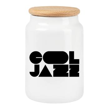 Logo jazz audacieux et cool - Boîte à biscuits avec couvercle en bois - blanc - Devant