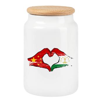 Drapeau du Tadjikistan Mains Forme de cœur - Boîte à biscuits avec couvercle en bois - blanc - Devant