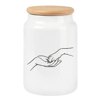 « Éternellement connectés » (patte en main) - Boîte à biscuits avec couvercle en bois - blanc - Devant