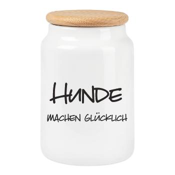 Hunde machen glücklich – Schriftzug für Hundefans - Keksdose mit Holzdeckel - Weiß - Vorne