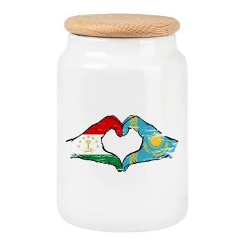 Drapeau du Kazakhstan Mains en forme de cœur - Boîte à biscuits avec couvercle en bois - blanc - Devant