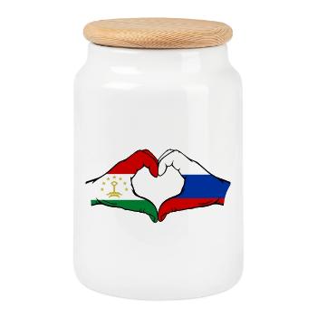 Tajikistan Russia Flag Hands Heart Shape - Cookie Jar with Wooden Lid - white - Front