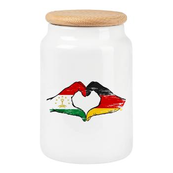 Drapeau du Tadjikistan Allemagne Mains Forme de cœur - Boîte à biscuits avec couvercle en bois - blanc - Devant