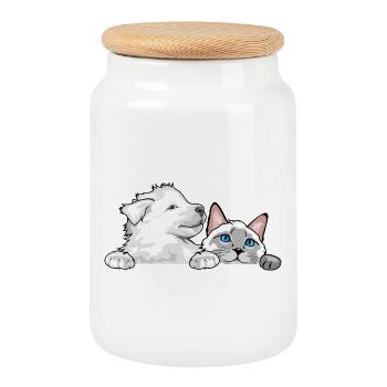 Peeking_Swiss_Shepherd_puppy_and_Siamese_cat - Boîte à biscuits avec couvercle en bois - blanc - Devant