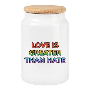 Love Is Greater Than Hate Rainbow - Cookie Jar with Wooden Lid - white - Front
