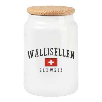Emblème de Wallisellen Suisse avec drapeau suisse - Boîte à biscuits avec couvercle en bois - blanc - Devant