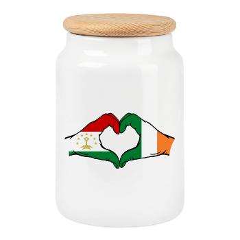 Tadschikistan Irland Flagge Hände Herzform - Keksdose mit Holzdeckel - Weiß - Vorne