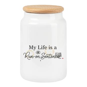 My Life Is A Run On Sentence Funny Grammar - Cookie Jar with Wooden Lid - white - Front