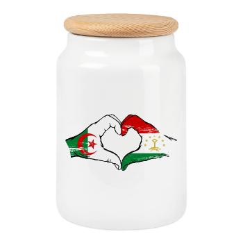 Tadschikistan Algerien Flagge Hände Herzform used - Keksdose mit Holzdeckel - Weiß - Vorne