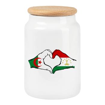 Tadschikistan Algerien Flagge Hände Herzform - Keksdose mit Holzdeckel - Weiß - Vorne