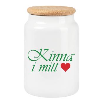 Weiblich in der Mitte – Grüne Kalligraphie mit Herz - Keksdose mit Holzdeckel - Weiß - Vorne