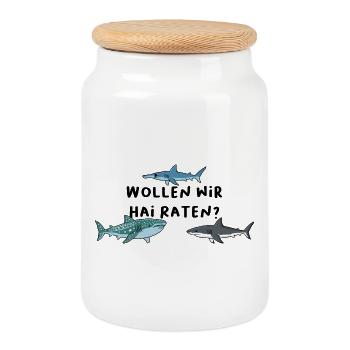 Wollen wir Hai raten - Keksdose mit Holzdeckel - Weiß - Vorne