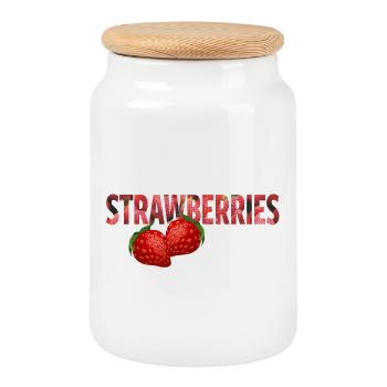 Fraises - Boîte à biscuits avec couvercle en bois - blanc - Devant