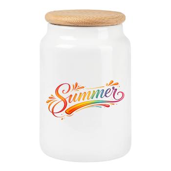 Summer lettering retro illustration - Cookie Jar with Wooden Lid - white - Front