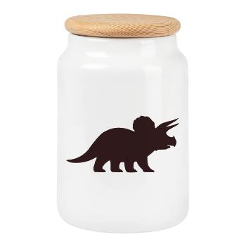 Triceratops-Silhouette - Keksdose mit Holzdeckel - Weiß - Vorne