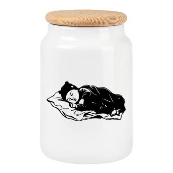 Baby sleeping - Cookie Jar with Wooden Lid - white - Front