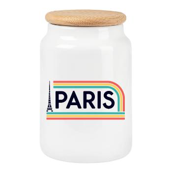 Paris Arc-en-ciel Rétro - Boîte à biscuits avec couvercle en bois - blanc - Devant