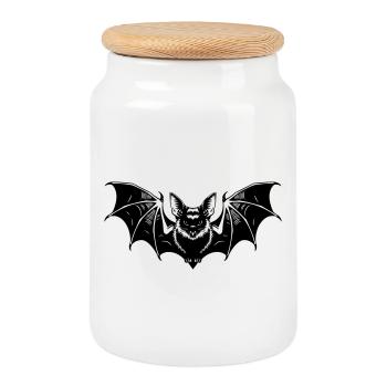 Bat Gothic Illustration - Cookie Jar with Wooden Lid - white - Front
