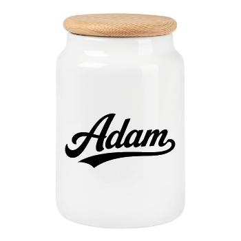 Adam name first last family - Cookie Jar with Wooden Lid - white - Front
