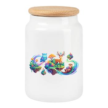 Fantasy Forest Animal Dream Fantasy Forest Animals Motif - Cookie Jar with Wooden Lid - white - Front