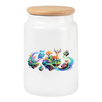 Magical Animals Enchanted Forest Cool Kids Forest Motif - Cookie Jar with Wooden Lid - white - Front