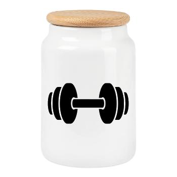 Dumbbell Weightlifting Sport - Cookie Jar with Wooden Lid - white - Front