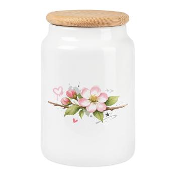 Branche de fleurs de pommier avec des accents de graffiti - Boîte à biscuits avec couvercle en bois - blanc - Devant