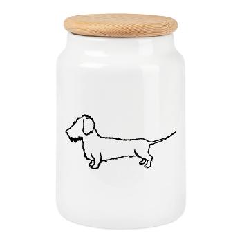 Dackel Rauhaardeckel Hundehalter - Keksdose mit Holzdeckel - Weiß - Vorne